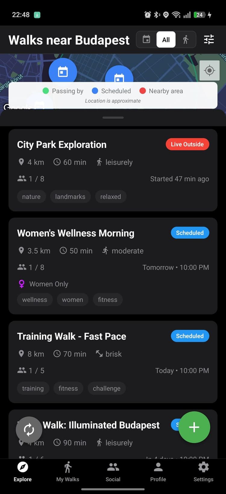 List of upcoming walks with details