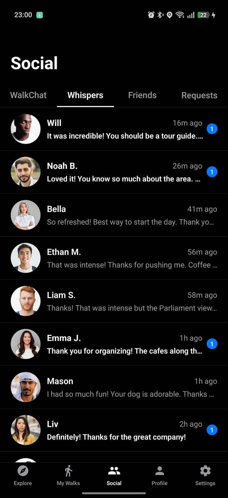 Messages and whispers from walking buddies